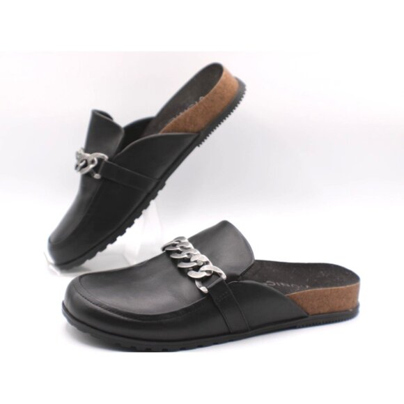 Vionic Shoes - Vionic Georgie Womens Size 9 Black Leather Slip-On Mules W/ Chain Accent
